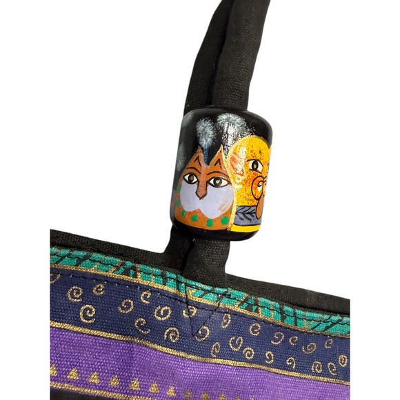 Laurel Burch Dogs and Doggies Canvas Bag Large 18" Artsy Travel Book Tote Sack - Picture 7 of 16